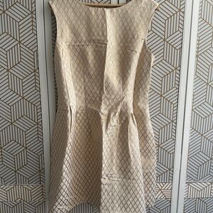 White House Black Market Cream Fit and Flare Midi Dress